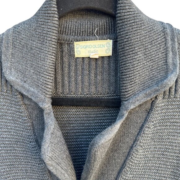 Sigrid Olsen Studio Gray Button-Up Cardigan With Ribbed Details & Pockets - XS - Picture 5 of 10